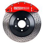 StopTech Dodge Magnum Big Brake Kit 6 Piston Red Calipers & 1-Piece No Coating Drilled Rotors, Front; 2006-2008