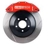 StopTech Dodge Magnum Big Brake Kit 6 Piston Red Calipers & 1-Piece No Coating Slotted Rotors, Front; 2006-2008