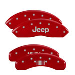 MGP 4 Caliper Covers Engraved Front JEEP Engraved Rear JEEP Grill logo Red finish silver ch; 2012-2012