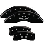 MGP 4 Caliper Covers Engraved Front & Rear Bowtie Black finish silver ch 20+ Silverado 2500 HD; 2020-2022