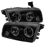 Spyder Dodge Charger Projector Headlights - Halogen Model Only - LED Halo - LED Black Smoke - (PRO-YD-DCH05-LED-BSM); 2006-2010