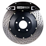 StopTech Volkswagen Golf Big Brake Kit ST-40 Black Calipers & 2-Piece No Coating Drilled Rotors, Front