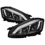 Spyder Mercedes Benz W221 S Class Projector Headlights - Xenon/HID Model Only - DRL LED - Black - (PRO-YD-MBW22107-HID-DRL-BK)