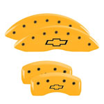 MGP 4 Caliper Covers Engraved Front & Rear Bowtie Yellow finish black ch; 2010-2013