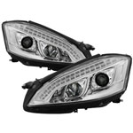 Spyder Mercedes Benz W221 S Class Projector Headlights - Xenon/HID Model Only - DRL LED - Chrome - (PRO-YD-MBW22107-HID-DRL-C)