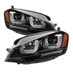 Spyder Volkswagen Golf VII Projector Headlights - DRL LED - Black Stripe - Black - (PRO-YD-VG15-BLK-DRL-BK)