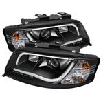 Spyder Audi A6 Projector Headlights - Halogen Model Only ( Not Compatible with Xenon/HID Model ) Light Tube DRL - Black - High H1 (Included) - Low H1 (Included); 2002-2004