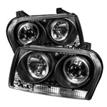 Spyder Chrysler 300 ( Signal Turn Signal Bulbs ) Halo LED ( Replaceable LEDs ) Projector Headlights - Black - (PRO-YD-C309-HL-BK); 2009-2010