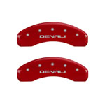 MGP 4 Caliper Covers Engraved Front & Rear Denali Red Finish Silver Char 2018 GMC Canyon; 2015-2020