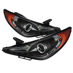 Spyder Hyundai Sonata Halo DRL LED Projector Headlights - Black - (PRO-YD-HYSON11-DRL-BK); 2011-2013