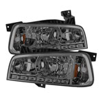 xTune Dodge Charger 1PC LED Crystal Headlights - Smoke; 2006-2010