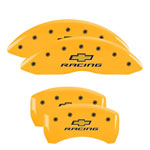 MGP 4 Caliper Covers Engraved Front & Rear Chevy racing Yellow finish black ch; 2014-2015