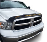 AVS 2009-2018 Dodge Ram 1500 (Excl Sport / Rebel) Aeroskin Low Profile Hood Shield w/ Lights - Black; 2009-2018