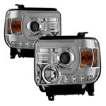 Spyder GMC Sierra 2500HD/3500HD Projector Headlights - Light Bar DRL - Chrome - (PRO-YD-GS14V2-LBDRL-C); 2014-2015