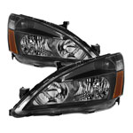 xTune Honda Accord Amber Crystal Headlights - Black; 2003-2007