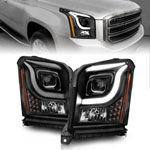 Anzo 15-17 GMC Yukon/Yukon XL Projector Headlights Black Housing/Clear Lens (w/ Light Bars); 2015-2017