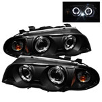 Spyder BMW E46 3-Series 4Dr 1PC Halo Amber Projector Headlights - Black - (PRO-YD-BMWE46-4D-HL-AM-BK); 1999-2001