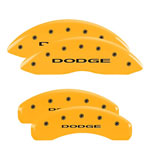 MGP 4 Caliper Covers Engraved Front & Rear 11-18 Dodge Durango Yellow Finish Black Dodge Logo; 2011-2020