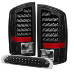 Xtune Dodge Ram 07-08 1500 LED Tail Lights w/ LED 3rd Brake Lamps- Black ALT-JH-DR07-LED-SET-BK; 2007-2008