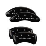 MGP 4 Caliper Covers Engraved Front & Rear With out stripes/Dodge Black finish silver ch; 2013-2016