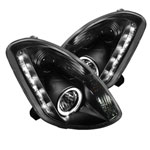 Spyder Infiniti G35 4Dr ( Non HID ) DRL LED Halo Projector Headlights - Black - (PRO-YD-IG35034D-DRL-BK); 2003-2004