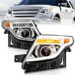 ANZO 11-15 Ford Explorer Projector Headlights w/ Light Bar Chrome Housing w/ Amber light; 2011-2015