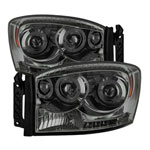 Spyder Dodge Ram 1500 Halo LED ( Replaceable LEDs ) Projector Headlights - Smoke - (PRO-YD-DR06-HL-SM)