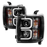 Spyder Chevy Silverado 2500/3500 HD Projector Headlights - Light Bar DRL - Black - (PRO-YD-CSHD14-LBDRL-BK); 2015-2016