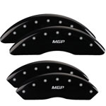 MGP 4 Caliper Covers Engraved Front & Rear MGP Black finish silver ch; 2009-2016