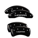 MGP 4 Caliper Covers Engraved Front & Rear MOPAR Black finish silver ch; 2013-2016