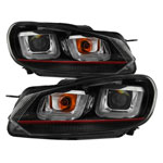 Spyder Volkswagen Golf / GTI Version 3 Projector Headlights - Halogen Model Only - Dual U DRL - Black - (PRO-YD-VG10V3R-DRL-BK)