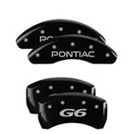 MGP 4 Caliper Covers Engraved Front Pontiac Engraved Rear G6 Black finish silver ch; 2007-2009