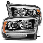 AlphaRex 09-18 Dodge Ram 2500 LUXX LED Proj Headlights Plank Style Black w/Activ Light/DRL; 2009-2018