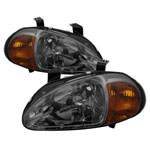 xTune Honda Del Sol 1PC Amber Crystal Headlights - Smoke; 1993-1997