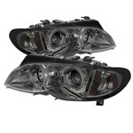 Spyder BMW E46 3-Series 4DR 1PC Halo Projector Headlights - Smoke - (PRO-YD-BMWE4602-4D-AM-SM); 2002-2005