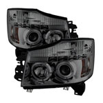 Spyder Nissan Armada Halo LED ( Replaceable LEDs ) Projector Headlights - Smoke - (PRO-YD-NTI04-HL-SM); 2004-2004