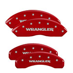 MGP 4 Caliper Covers Engraved Front & Rear WRANGLER Red finish silver ch; 2012-2012