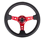 NRG Reinforced Steering Wheel (350mm / 3in. Deep) Blk Leather w/Red Circle Cutout Spokes