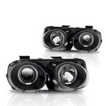 Winjet 1998-2001 Acura Integra Halo Projector Head Light - Black/Clear; 1998-2001