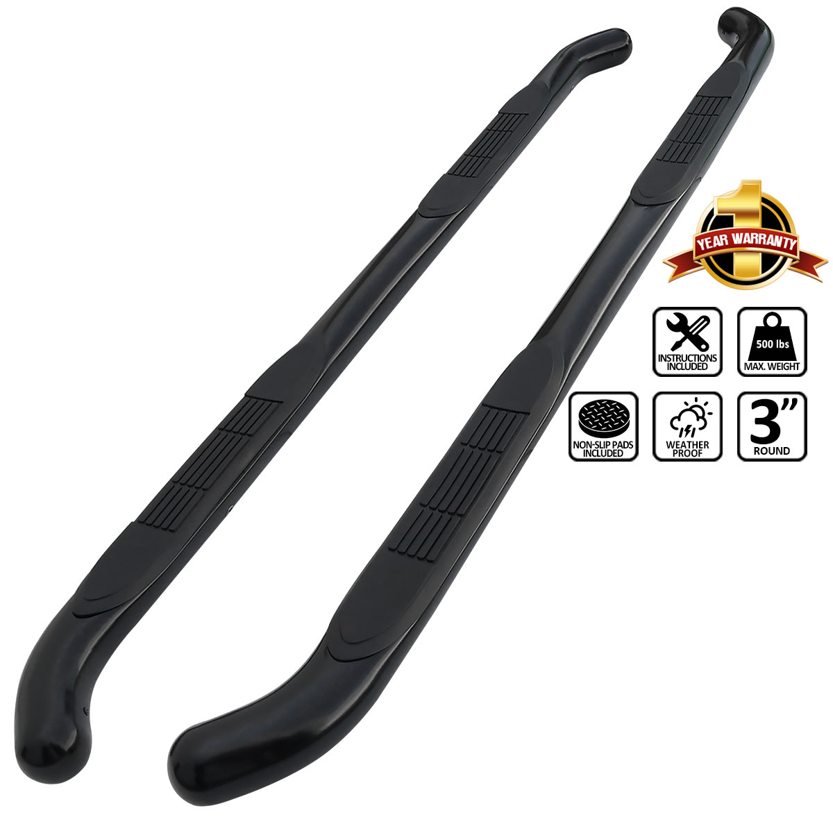 Spec-D Tuning ssb3-dur04bk-wb | SPEC-D Tuning Dodge Durango 3 Inches Round Side Step Bar - Black; 2004-2010