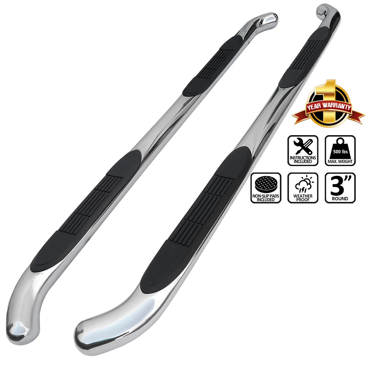 Spec-D Tuning ssb3-dur04s2-wb | SPEC-D Tuning Dodge Durango 3 Inches Round Side Step Bar Chrome; 2004-2010