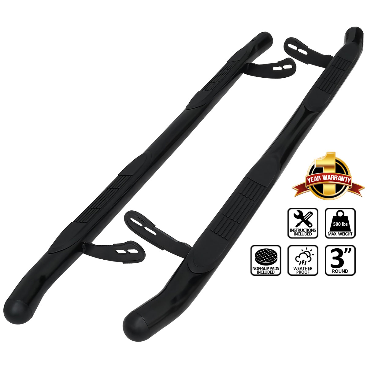 Spec-D Tuning ssb3-hldr01bk-wb | SPEC-D Tuning Toyota Highlander 3 Inches Round Side Step Bar - Black; 2001-2007