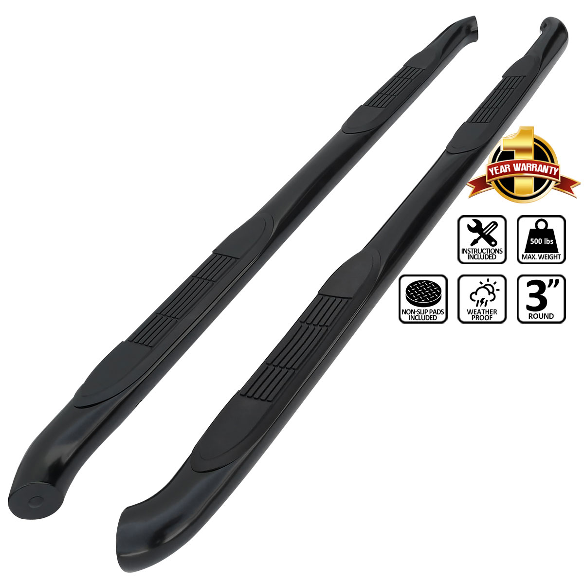 Spec-D Tuning ssb3-lib08bk-wb | SPEC-D Tuning Jeep Liberty 3 Inches Round Side Step Bar - Black; 2008-2010