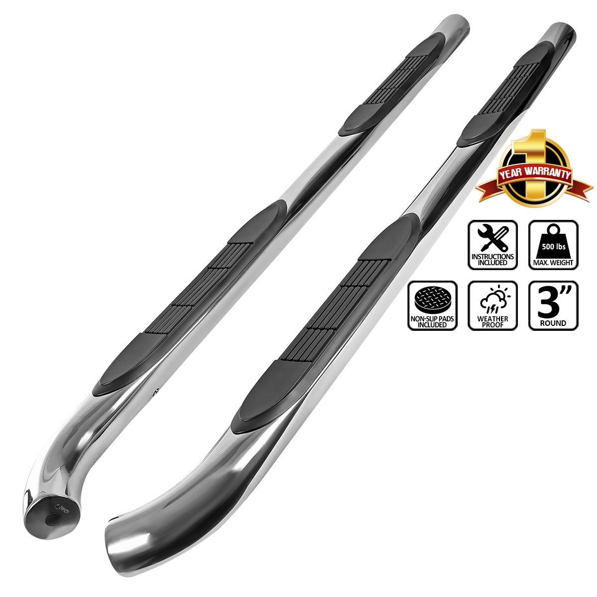 Spec-D Tuning ssb3-rng16s2-wb | SPEC-D Tuning Jeep Renegade Side Step Bar 3 Inch Chrome; 2016-2022