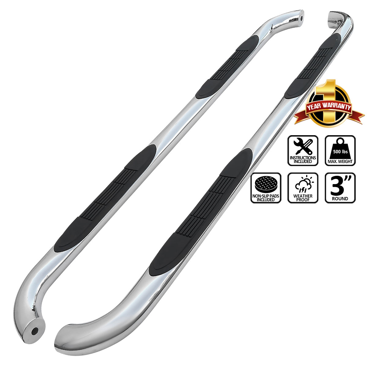 Spec-D Tuning ssb3-tit04xcs2-wb | SPEC-D Tuning Nissan Titan 3 Inches Round Side Step Bar Chrome - King Cab; 2004-2013