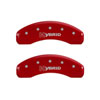 MGP 34006SHYBRD | 4 Caliper Covers Engraved Front & Rear GM Style/Hybrid Red finish silver ch Alternate Image 2