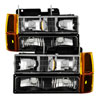 SPYDER 9034442 | Xtune GMC Yukon 94-99 Headlights w/ Corner & Parking Lights 8pcs Sets -Black HD-JH-GCK94-AM-BK-SET; 1994-1999 Alternate Image 1