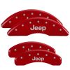 MGP 42023sjeprd | 4 Caliper Covers Engraved Front Rear JEEP Logo Engraved Red Finish Silver Characters Alternate Image 1