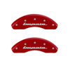 MGP 14223SIMPRD | 4 Caliper Covers Engraved Front & Rear Impala Red finish silver ch; 2014-2020 Alternate Image 1