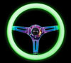 NRG st-015mc-gl | Classic Wood Grain Steering Wheel (350mm) Glow-N-The-Dark Green Grip w/Neochrome 3-Spoke Center Alternate Image 4